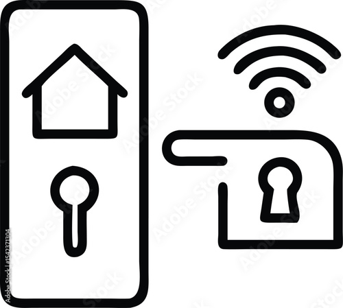 Black glossy home security button with a keyhole symbol for web design
