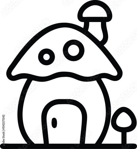 Funny cartoon illustration of a cute, happy mushroom chef character with a fun, smiling face and hat design