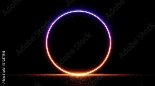 A vibrant neon circle glows against a dark background, creating a captivating visual effect with its bright colors and reflective surface.