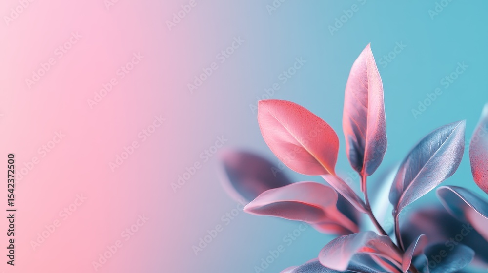 Fototapeta premium A stunning arrangement of vibrant leaves against a soft pastel backdrop, evoking feelings of nature's beauty and tranquility while showcasing intricate details of each leaf.