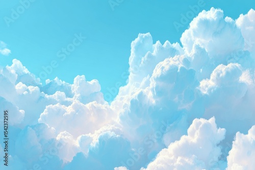A serene skyscape featuring fluffy cumulus clouds drifting lazily across a bright blue expanse, evoking feelings of peace and freedom.