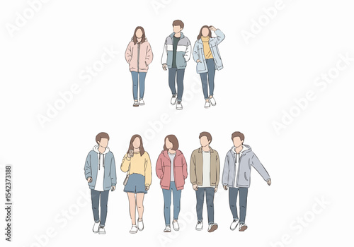 Flat Illustration Diverse People Jumping Rope Sport Activity and Healthy Lifestyle