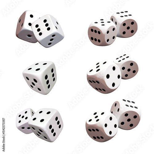 Set of White Dice with Black Dots – 3D Render on Transparent Background