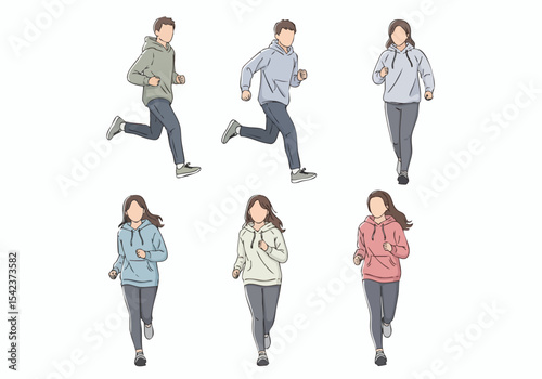 Colorful Simple Style Running People Illustration Set in Various Pose