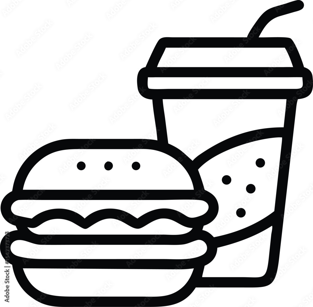 Delectable cartoon fast food icons and dessert vector illustrations like hamburgers, cakes, and pies, perfect for any tasty celebration Delectable cartoon fast food icons and dessert vector illustrations like hamburgers, cakes, and pies, perfect for any tasty celebration