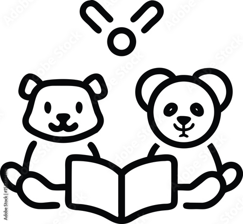 Cute cartoon teddy bears reading books with love