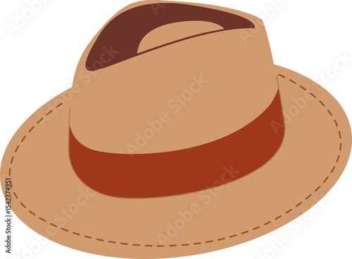Brown fedora hat, wide brim and decorative band. For fashion accessories, travel outfits, or seasonal clothing themes.