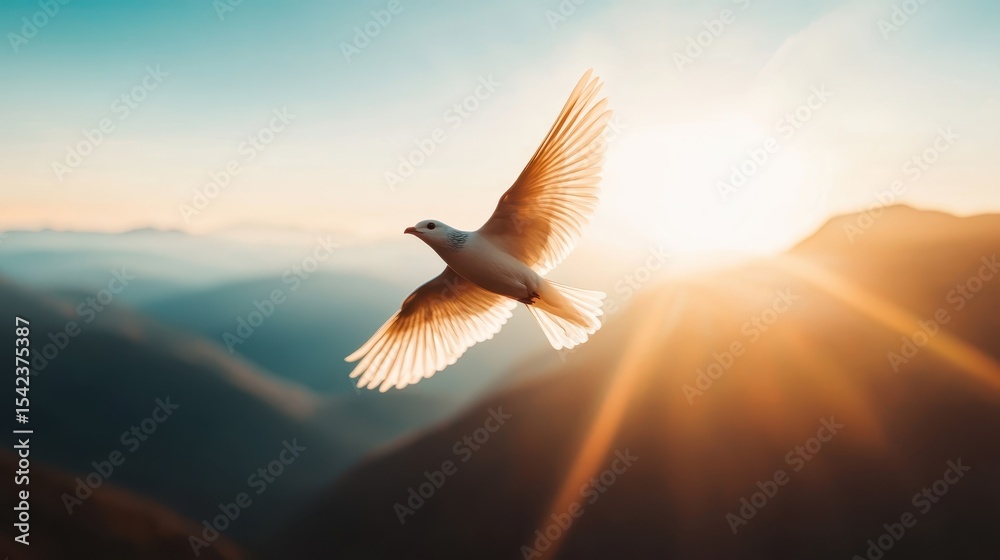 Fototapeta premium A breathtaking image captures a majestic bird soaring gracefully in the sky, framed by the golden rays of sunlight, symbolizing freedom and nature's beauty.