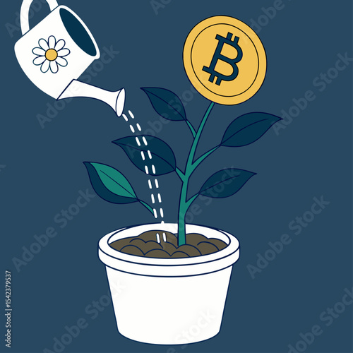 Bitcoin Investment Growth Concept Vector | Crypto Money Tree Illustration