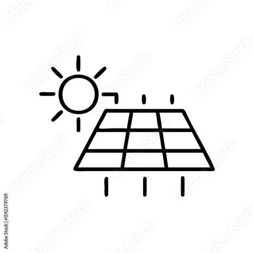 Black Line Drawing Solar Panel Energy Sun Power Renewable Handmade Environment Icon