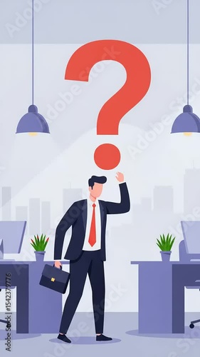 Businessman in office pondering a question