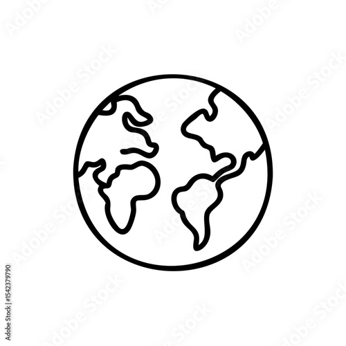 Simple Line Drawing of Earth Globe World Map Handmade Environment Icon vector