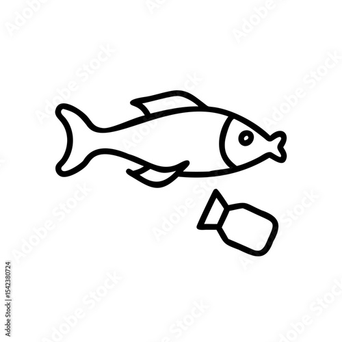 Line Drawing Fish Eating Plastic Bottle Pollution Environmental Icon Handmade Graphic