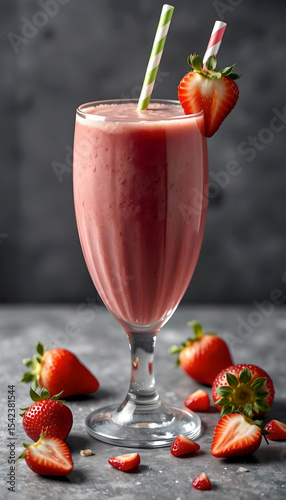 Wallpaper Mural Strawberry smoothie in a large glass with pieces of berries. Torontodigital.ca