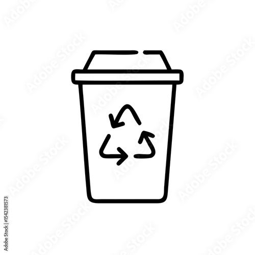 Black Line Drawing Recyclable Cup Container Environmental Icon Handmade Graphic Design