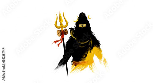 silhouette image of Hindu god Shiva on white background, Hindu religion festival maha shivratri concept