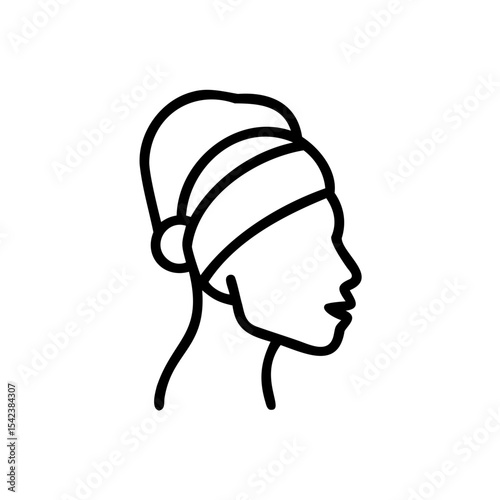Black Line Drawing Woman Profile Headband Headwear African Style Handmade vector