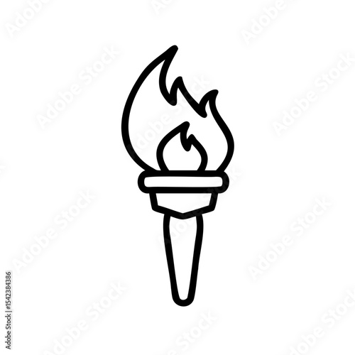 Black Line Art Illustration of a Torch with a Flaming Top a Simple Hand Drawn Style Icon