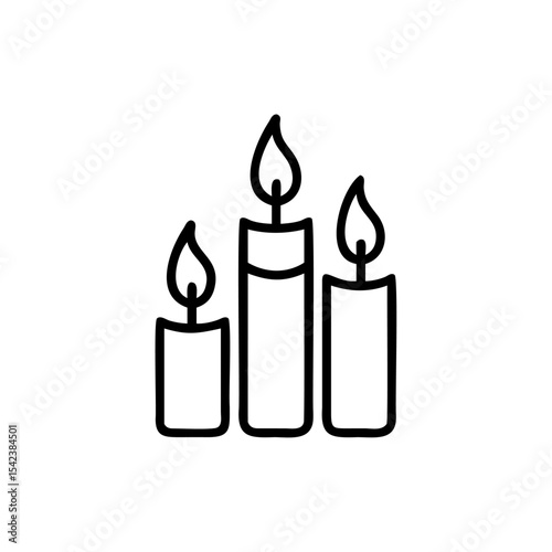 Three Lit Candles Line Art Icon Black White Simple Design Handmade burning