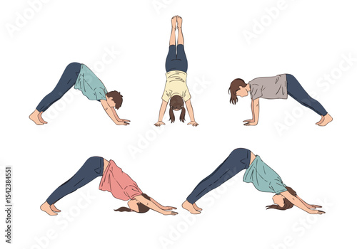 Flat Illustration of Different Yoga Posture Sequence for Healthy Life