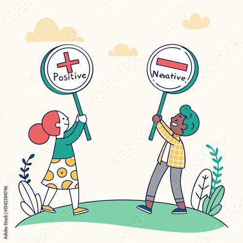 Positive vs Negative Thinking Kids | Cartoon Character Education Concept