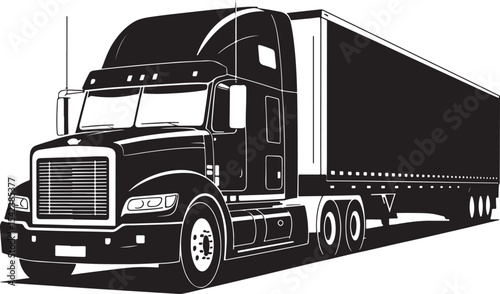 Black and white illustration of a modern semi truck trailer