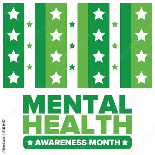 Mental Health Awareness Month in May. Annual campaign in United States. Raising awareness of mental health. Control and protection. Prevention campaign. Medical health care design. Vector illustration