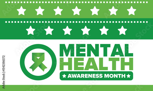 Mental Health Awareness Month in May. Annual campaign in United States. Raising awareness of mental health. Control and protection. Prevention campaign. Medical health care design. Vector illustration