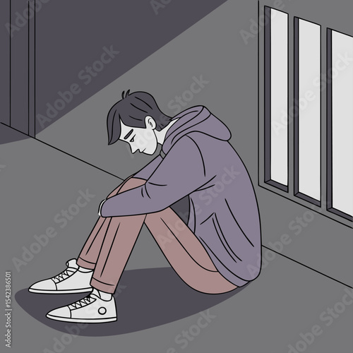 Depressed Teen Sitting Alone | Mental Health and Loneliness Illustration