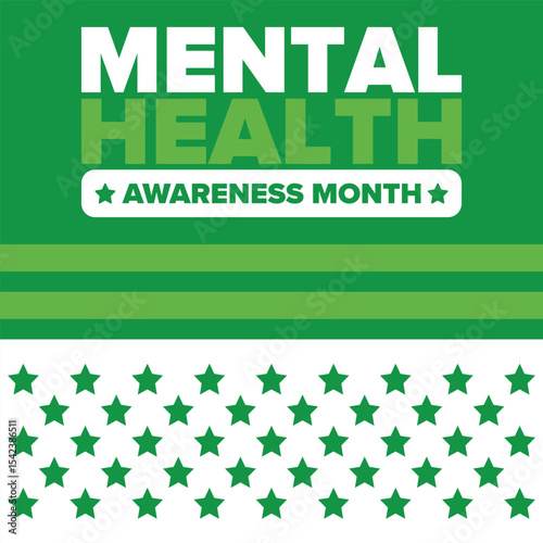 Mental Health Awareness Month in May. Annual campaign in United States. Raising awareness of mental health. Control and protection. Prevention campaign. Medical health care design. Vector illustration