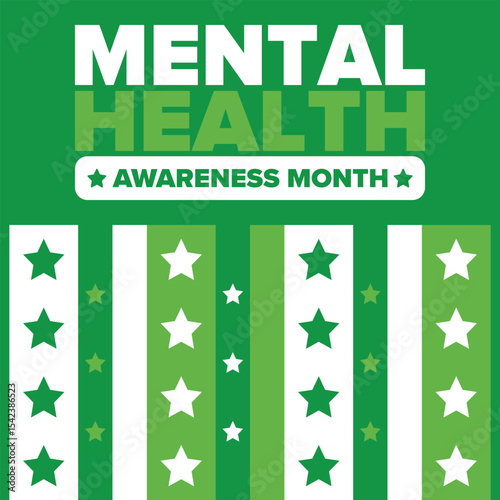Mental Health Awareness Month in May. Annual campaign in United States. Raising awareness of mental health. Control and protection. Prevention campaign. Medical health care design. Vector illustration