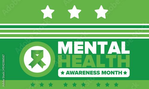 Mental Health Awareness Month in May. Annual campaign in United States. Raising awareness of mental health. Control and protection. Prevention campaign. Medical health care design. Vector illustration