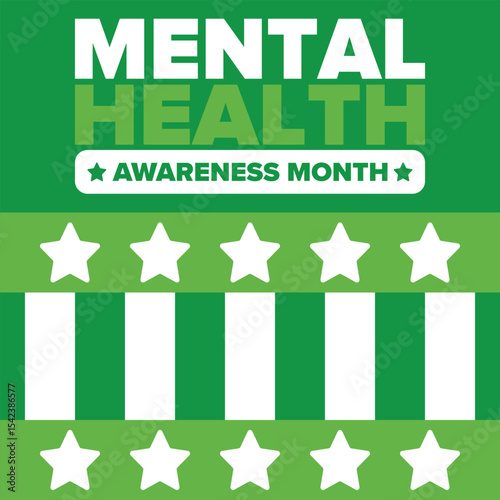 Mental Health Awareness Month in May. Annual campaign in United States. Raising awareness of mental health. Control and protection. Prevention campaign. Medical health care design. Vector illustration