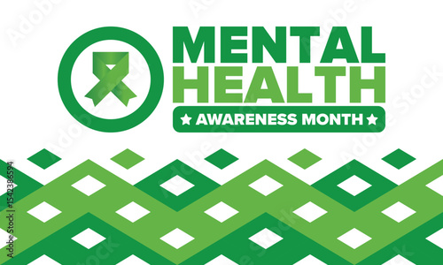 Mental Health Awareness Month in May. Annual campaign in United States. Raising awareness of mental health. Control and protection. Prevention campaign. Medical health care design. Vector illustration