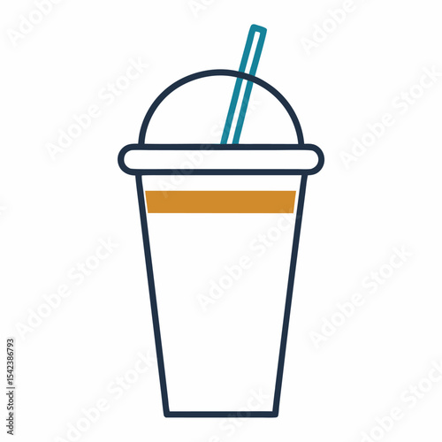 A cup of cold beverage icon. Plastic cups line art with lids. Cold drink cup with straw and lids.