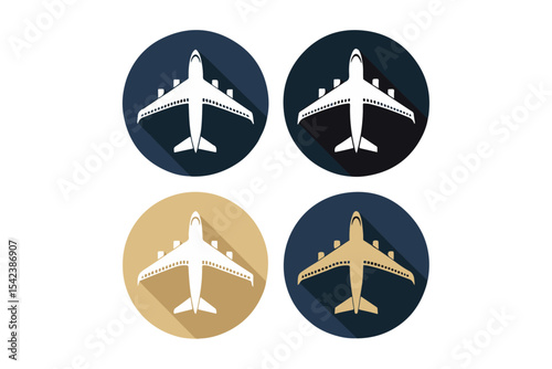 Set of vector icons for web and travel design including airplane symbols and transportation signs