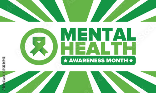 Mental Health Awareness Month in May. Annual campaign in United States. Raising awareness of mental health. Control and protection. Prevention campaign. Medical health care design. Vector illustration