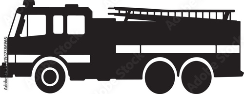 Black silhouette of a fire truck with ladder