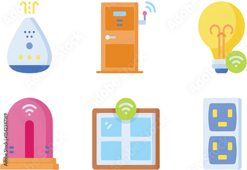 Demotics  icons featuring devices, controls, and connected living technology visuals.