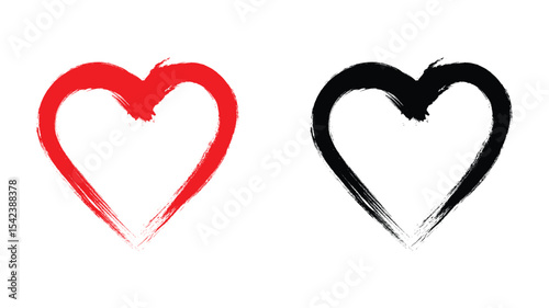 Hand-drawn Red and Black paint heart doodle line. Hand-drawn heart symbol. heart icon isolated on a transparent background.