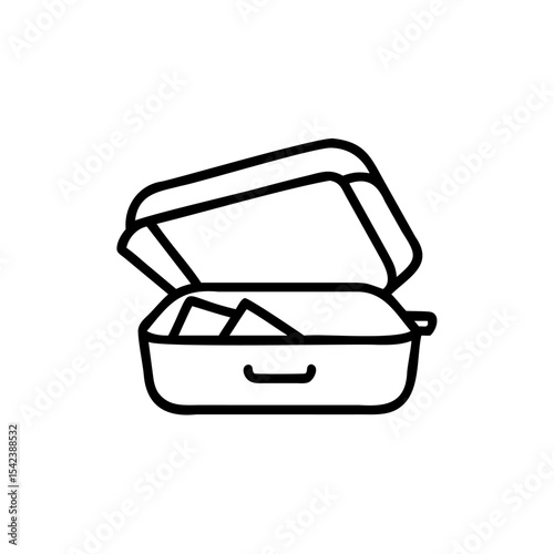 Open Suitcase Line Art Icon Summer Travel Bag Packing Holiday Trip Vacation Luggage Handmade Illustration