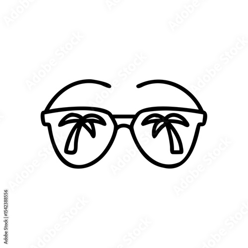 Sunglasses Reflecting Palm Trees Summer Vacation Handmade Design Black Line Art Graphic