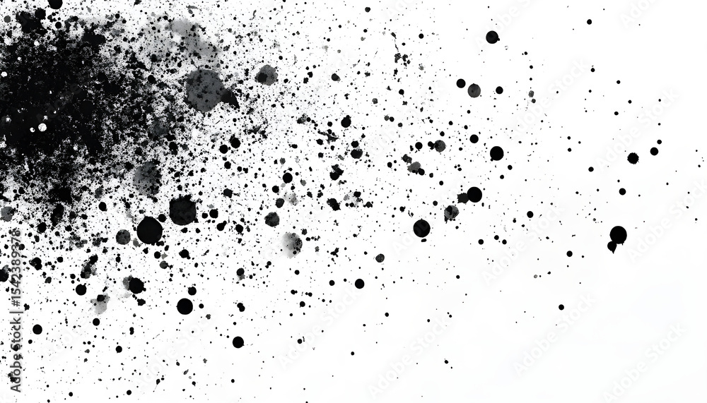 Fototapeta premium Abstract grunge texture with pin dots in black, white colors. Chaotic scattered ink blots, paint drops on light background