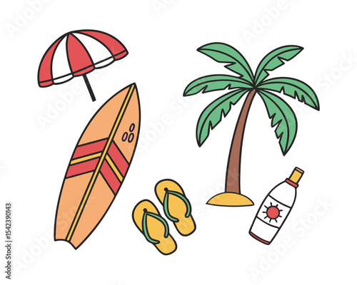 Summer Vacation Essentials Flat Lay Illustration