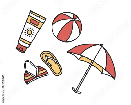 Summer Beach Essentials Flat Lay Illustration