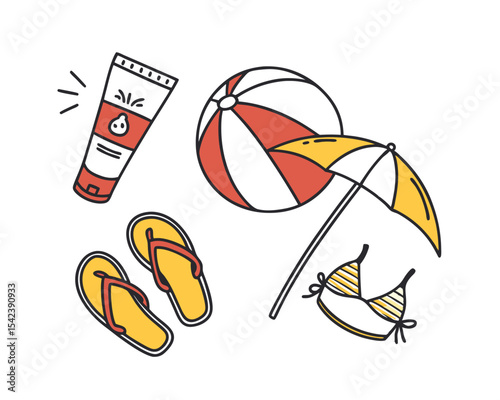 Summer Beach Essentials Flat Lay Illustration