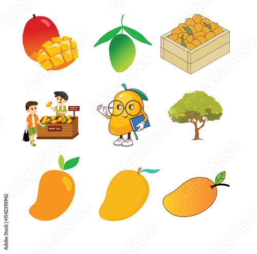 Organic Mango Fruit with Leaf Vector