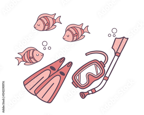 Snorkeling Gear and Tropical Fish Illustration