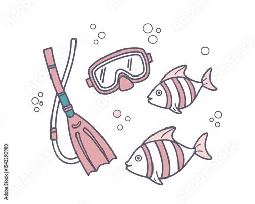 Snorkeling Gear and Tropical Fish Illustration