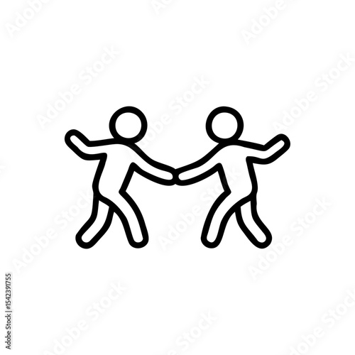 Two Children Holding Hands Simple Line Drawing Black White Icon Kids Play Together Friendship Teamwork Symbol